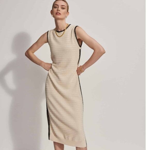 Varley Dwight Tank Knit Sweater Dress Womens Medium Birch Cream Pointelle Midi - Picture 3 of 11